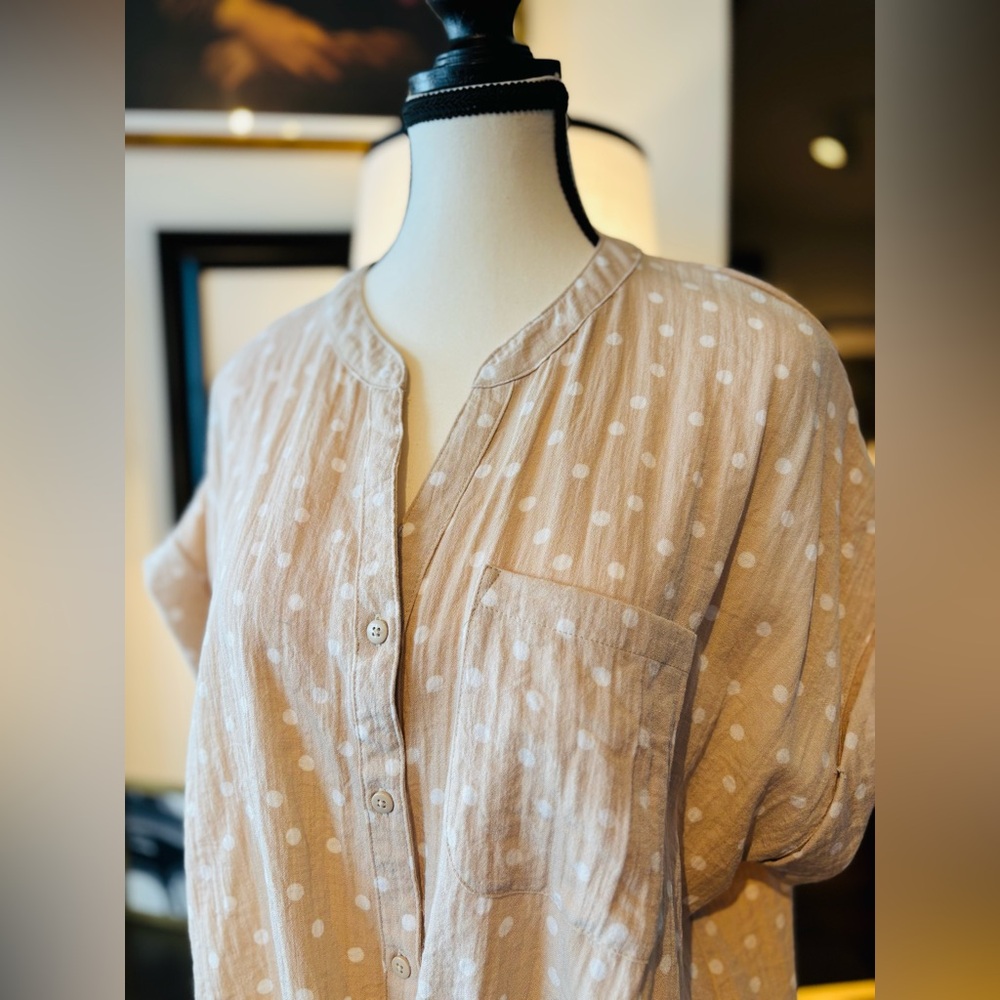 TAHARI Polka Dot Tie-Front Blouse - Cream - Picture 6 of 10